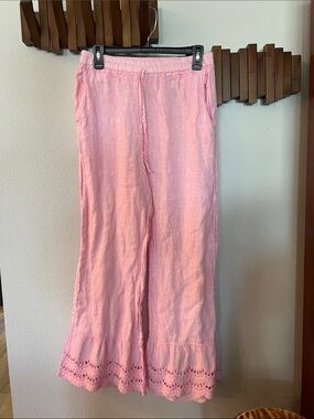 Source Unknown Pink Linen- Pants with Eyelet Hem